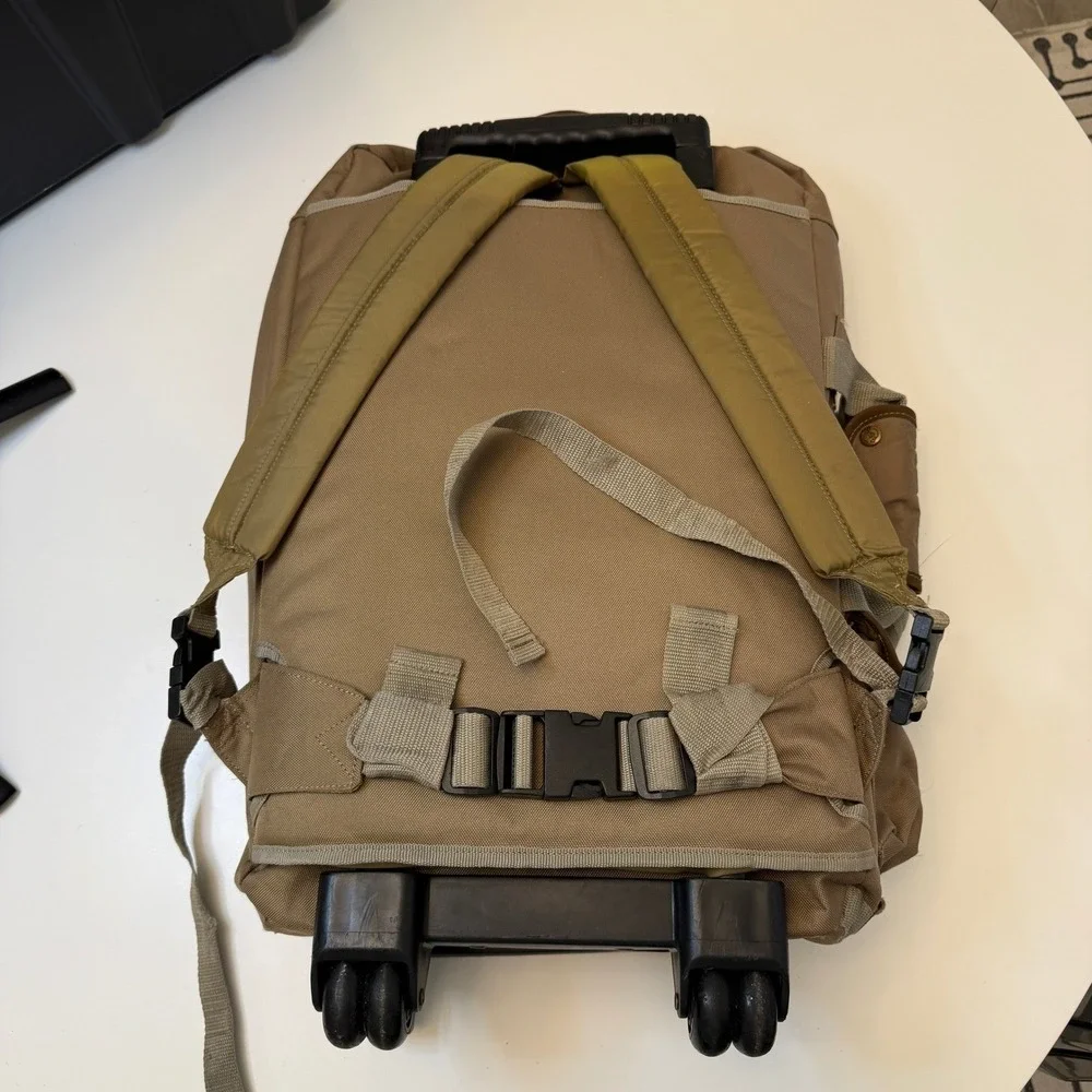 Field & Stream Rolling Backpack Tan Canvas‎ Convertible Travel Luggage Large